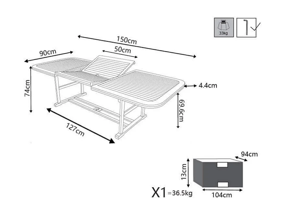 Table de jardin rectangulaire extensible 120/200x90 Double