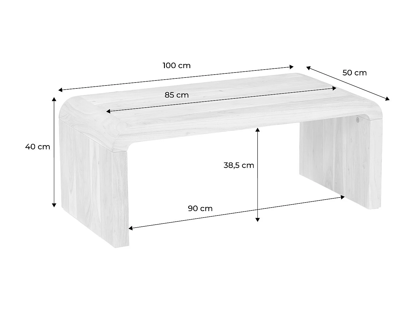 Mesa de centro rectangular de madera maciza de acacia nogal