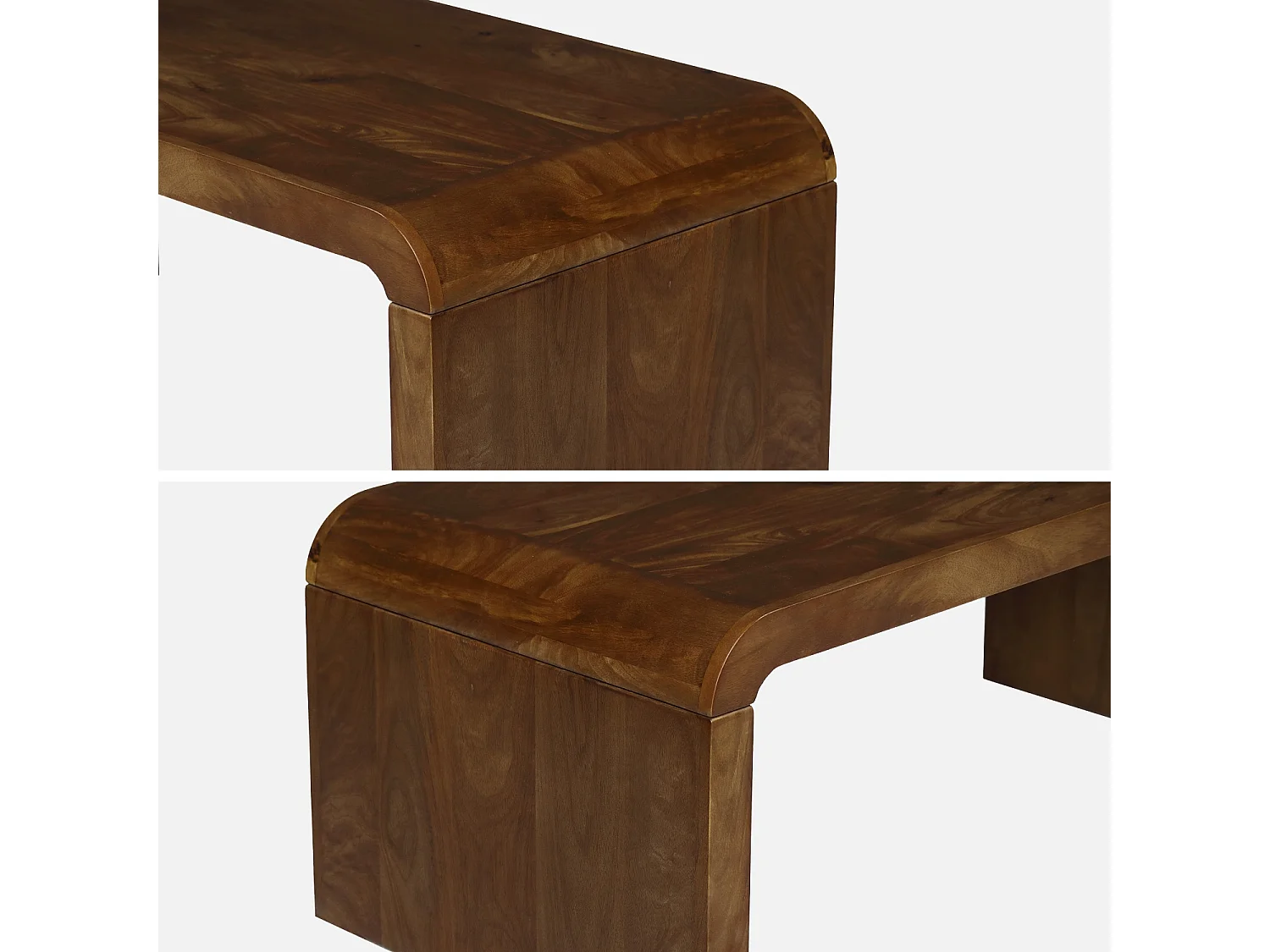 Tavolino rettangolare in legno massello di acacia, noce