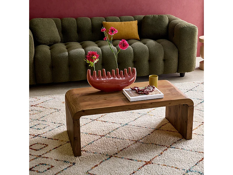 Mesa de centro rectangular de madera maciza de acacia nogal