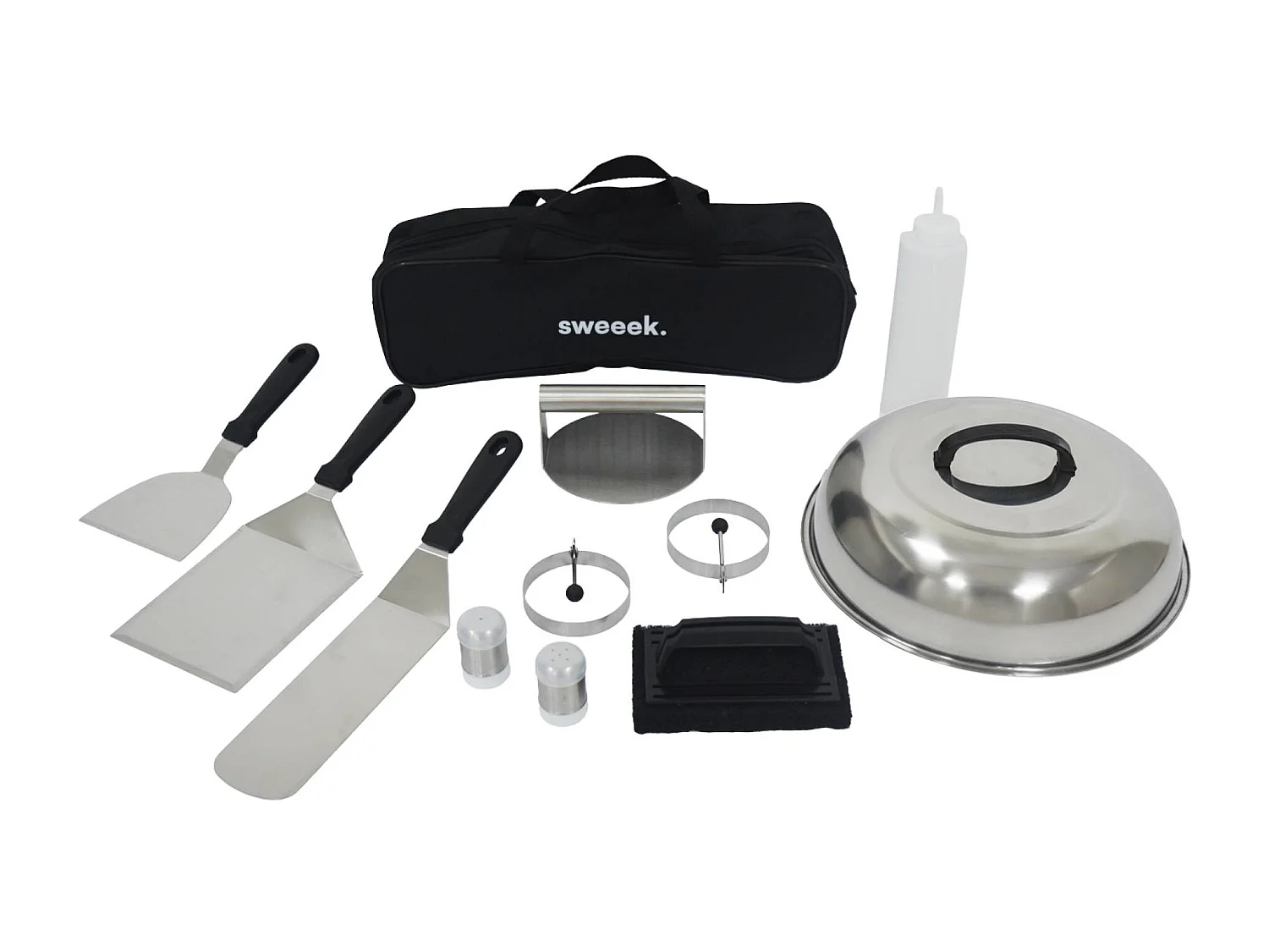 Plancha de gas 4 quemadores de acero inoxidable con utensilios, 10kw