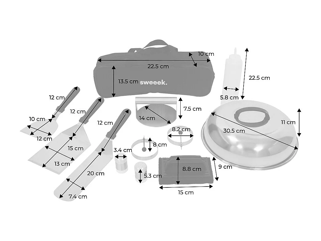 Plancha de gas 4 quemadores de acero inoxidable con utensilios, 10kw
