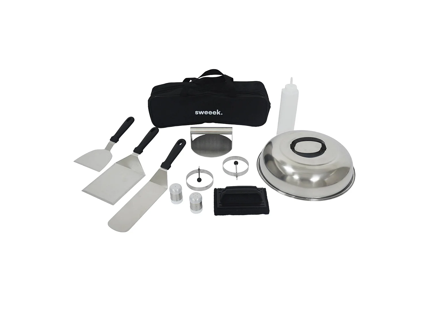 Plancha de gas 4 quemadores de acero inoxidable con utensilios, 10kw