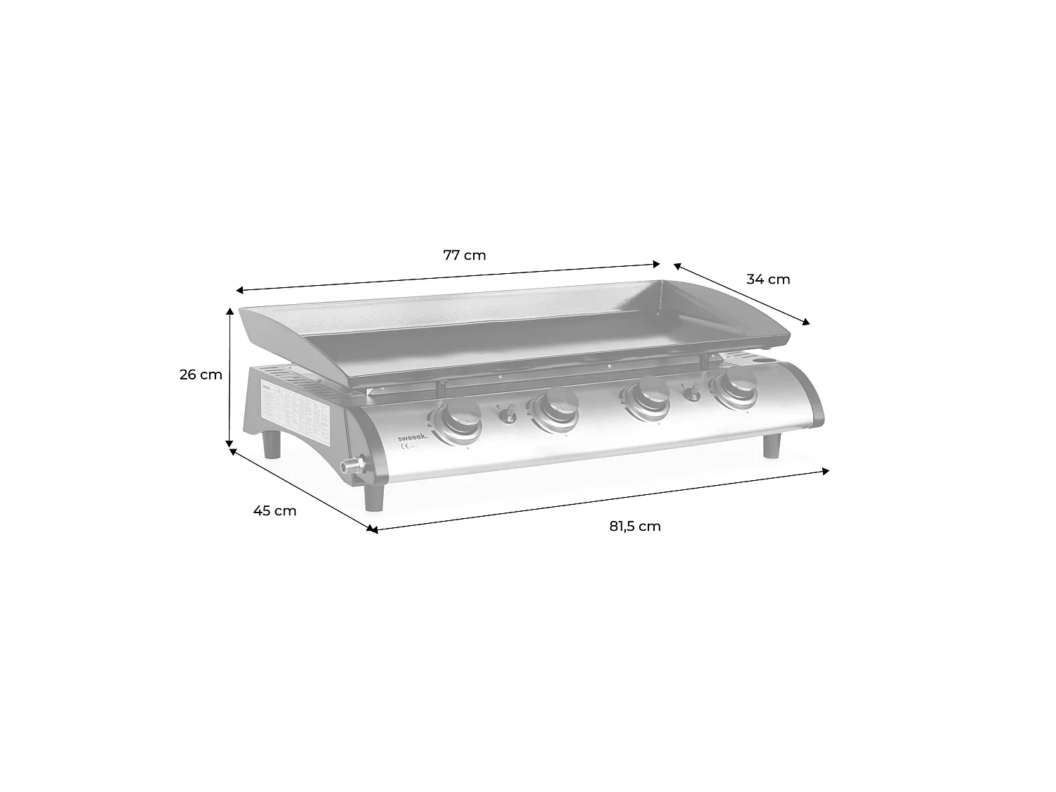 Plancha de gas 4 quemadores de acero inoxidable con utensilios, 10kw