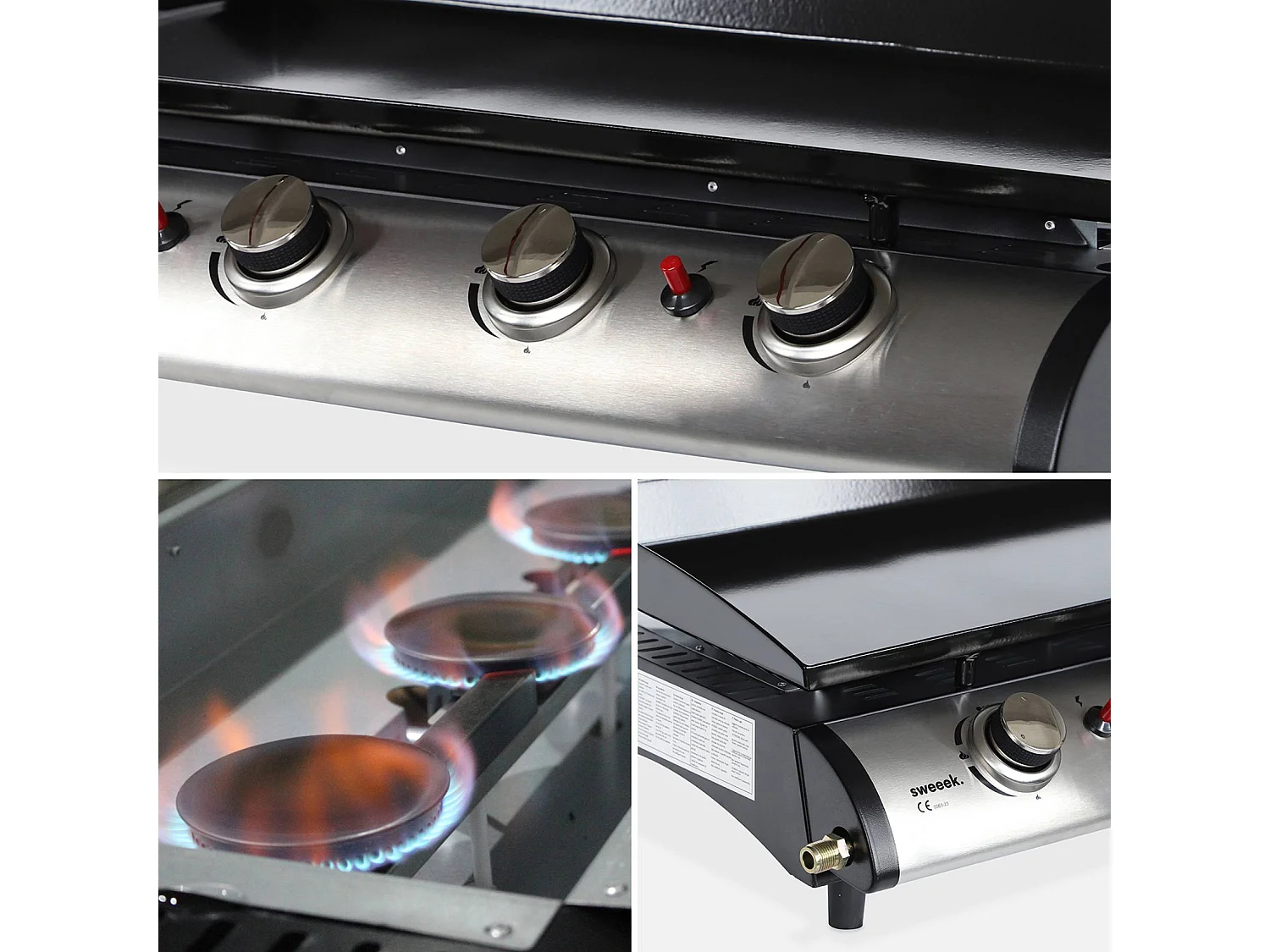 Plancha de gas 4 quemadores de acero inoxidable con carrito y