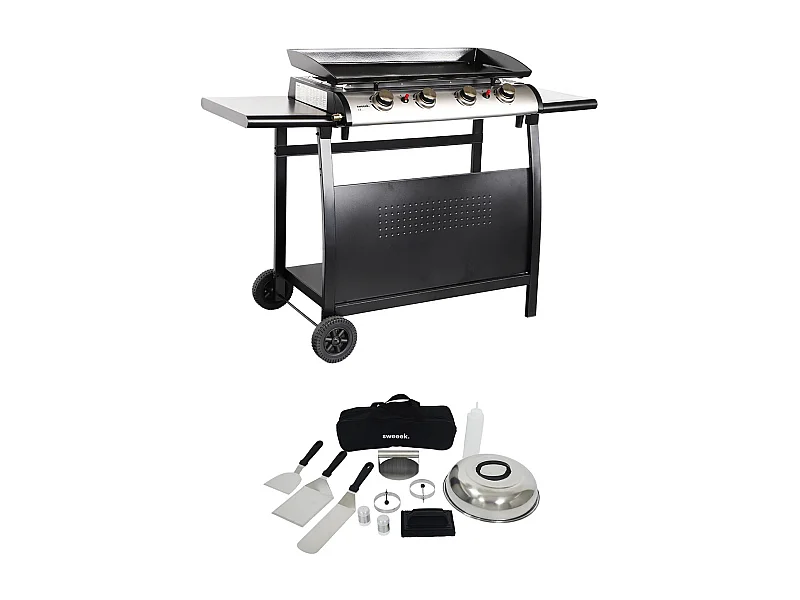 Plancha de gas 4 quemadores de acero inoxidable con carrito y