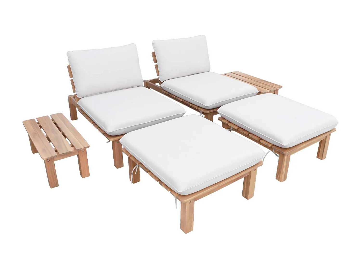 Set 2 lettini prendisole modulari in legno multiposizione con