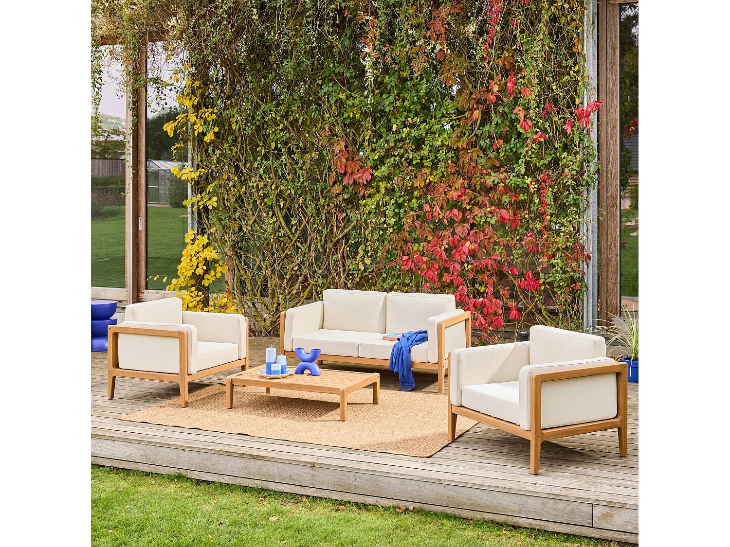 Conjunto de jardín de madera de acacia, 4 plazas natural