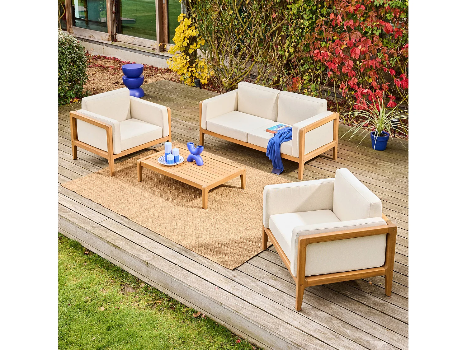 Conjunto de jardín de madera de acacia, 4 plazas natural