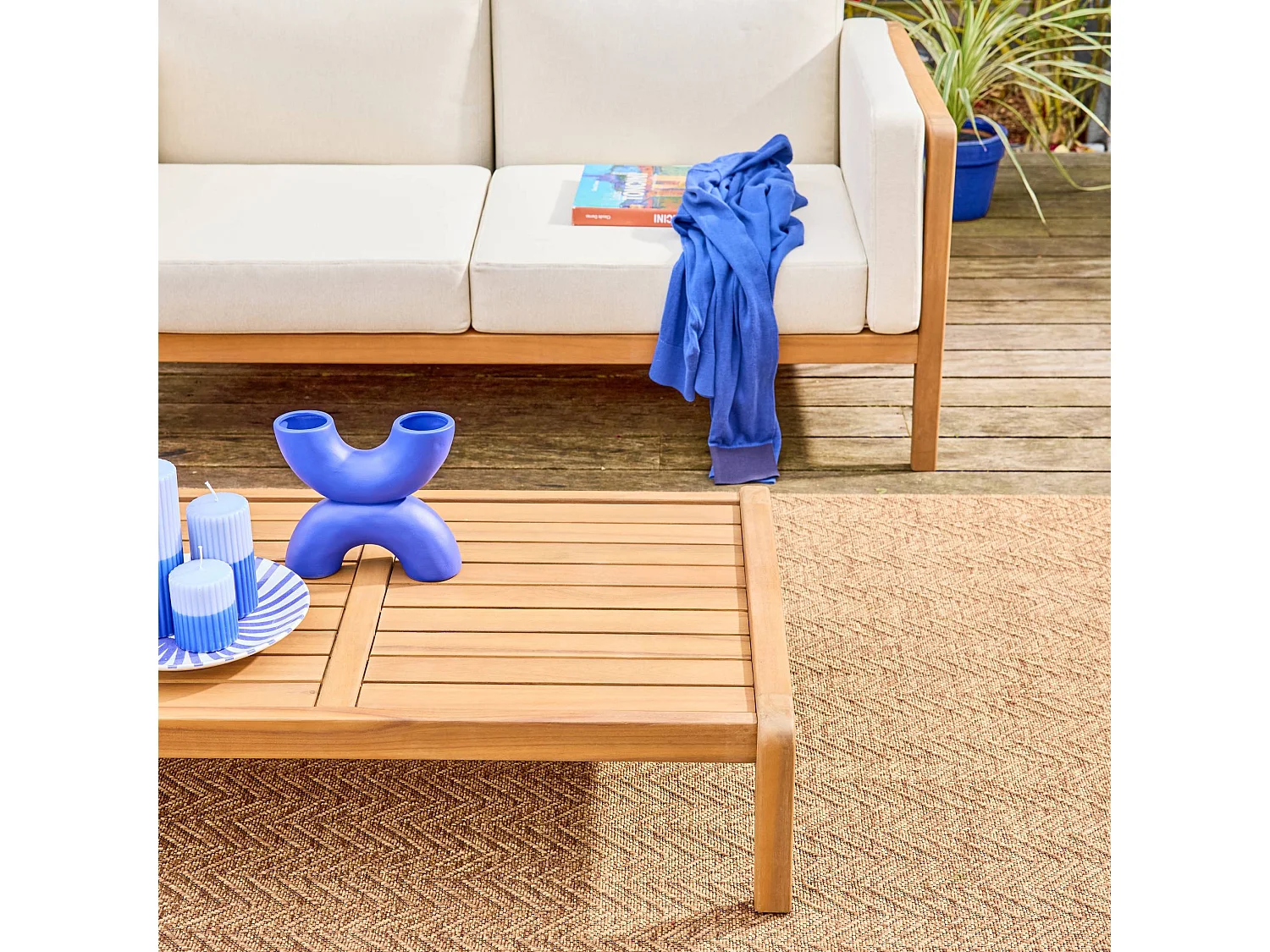 Conjunto de jardín de madera de acacia, 4 plazas natural