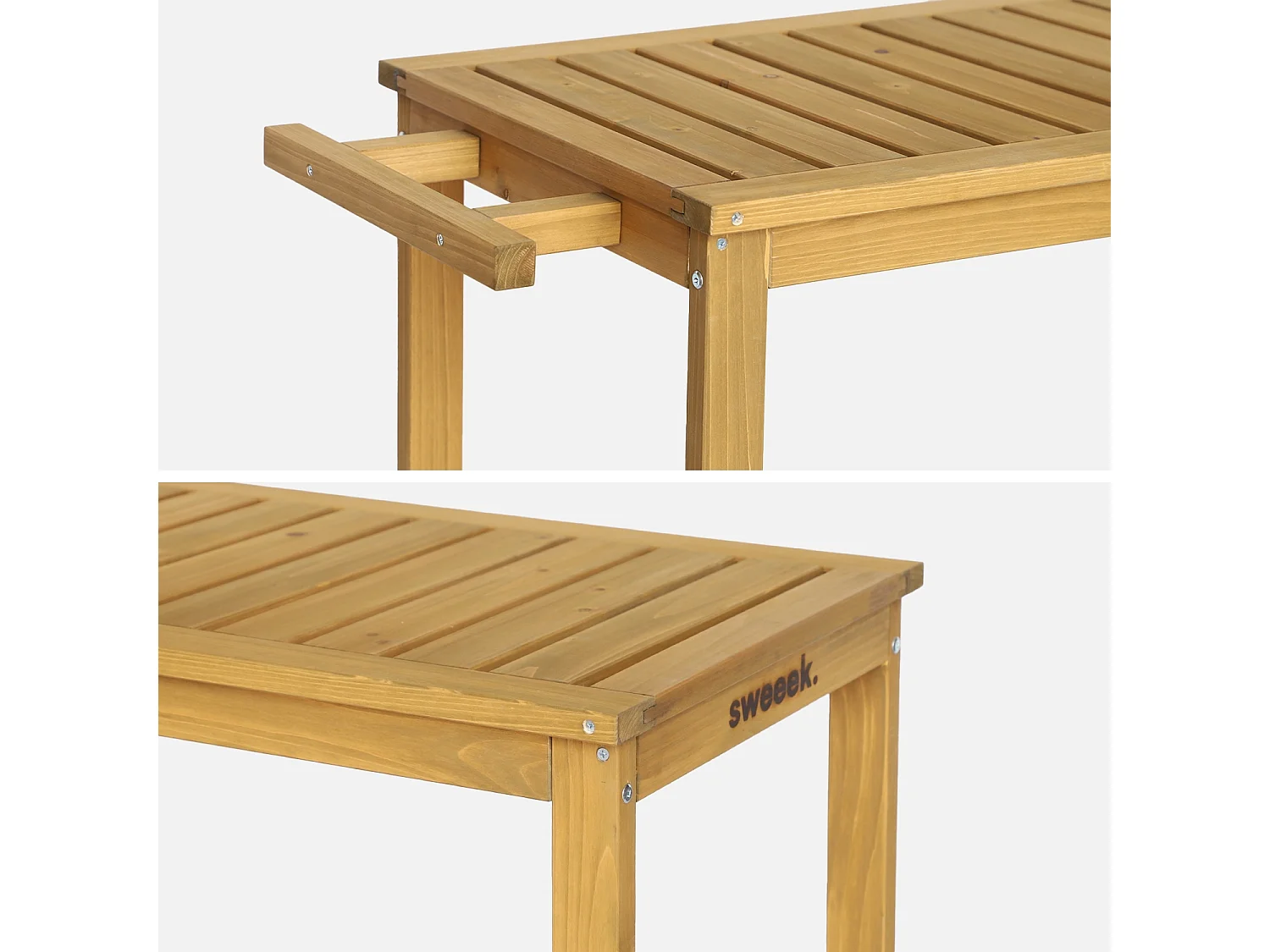 Desserte extérieure 95 cm en bois avec roues et poignée. Bois naturel. L 95 x l 47 x h 74cm