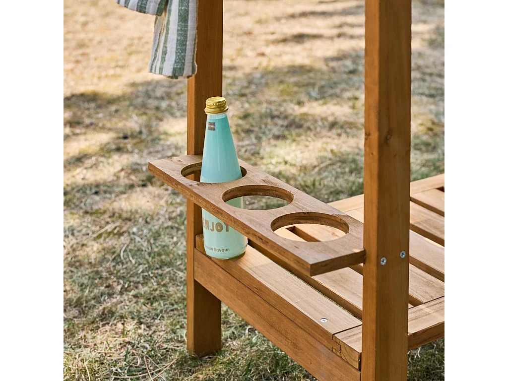 Desserte extérieure 95 cm en bois avec roues et poignée. Bois naturel. L 95 x l 47 x h 74cm