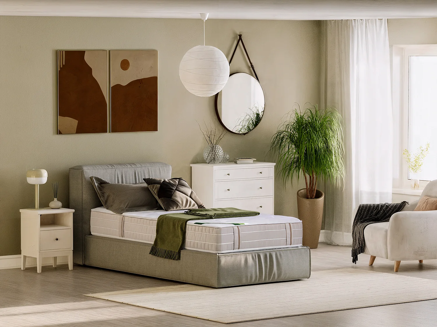 Matelas 90 x 190 cm ressorts ensachés 5 zones accueil mémoire de forme et coutil anti-punaises de lit ép.24 cm - VIREVO de NATUREA