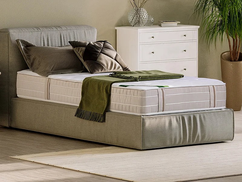 Matelas 90 x 190 cm ressorts ensachés 5 zones accueil mémoire de forme et coutil anti-punaises de lit ép.24 cm - VIREVO de NATUREA