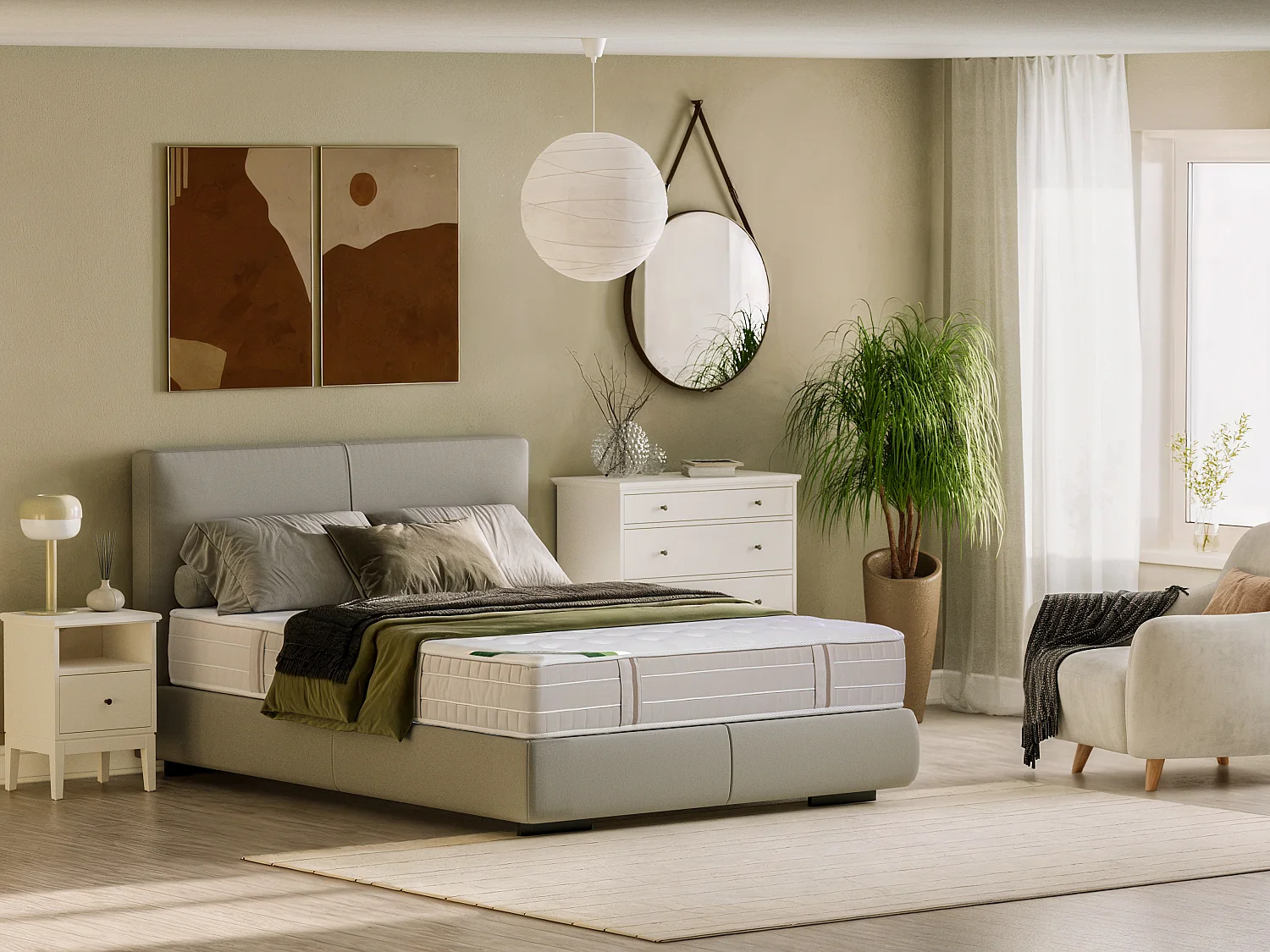 Matelas 160 x 200 cm ressorts ensachés 5 zones accueil mémoire de forme et coutil anti-punaises de lit ép.24 cm - VIREVO de NATUREA