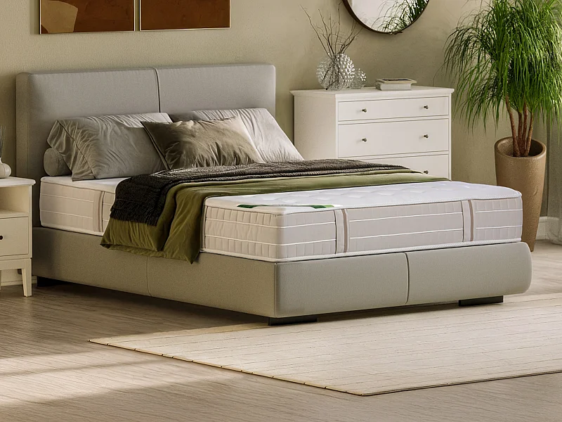 Matelas 160 x 200 cm ressorts ensachés 5 zones accueil mémoire de forme et coutil anti-punaises de lit ép.24 cm - VIREVO de NATUREA