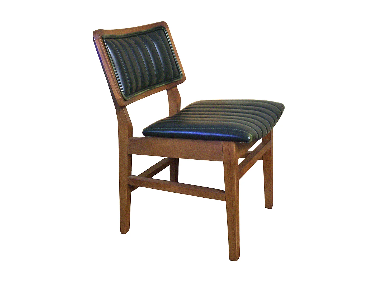 Sedia da interno artigianale in ecopelle nera con struttura in legno massello di faggio