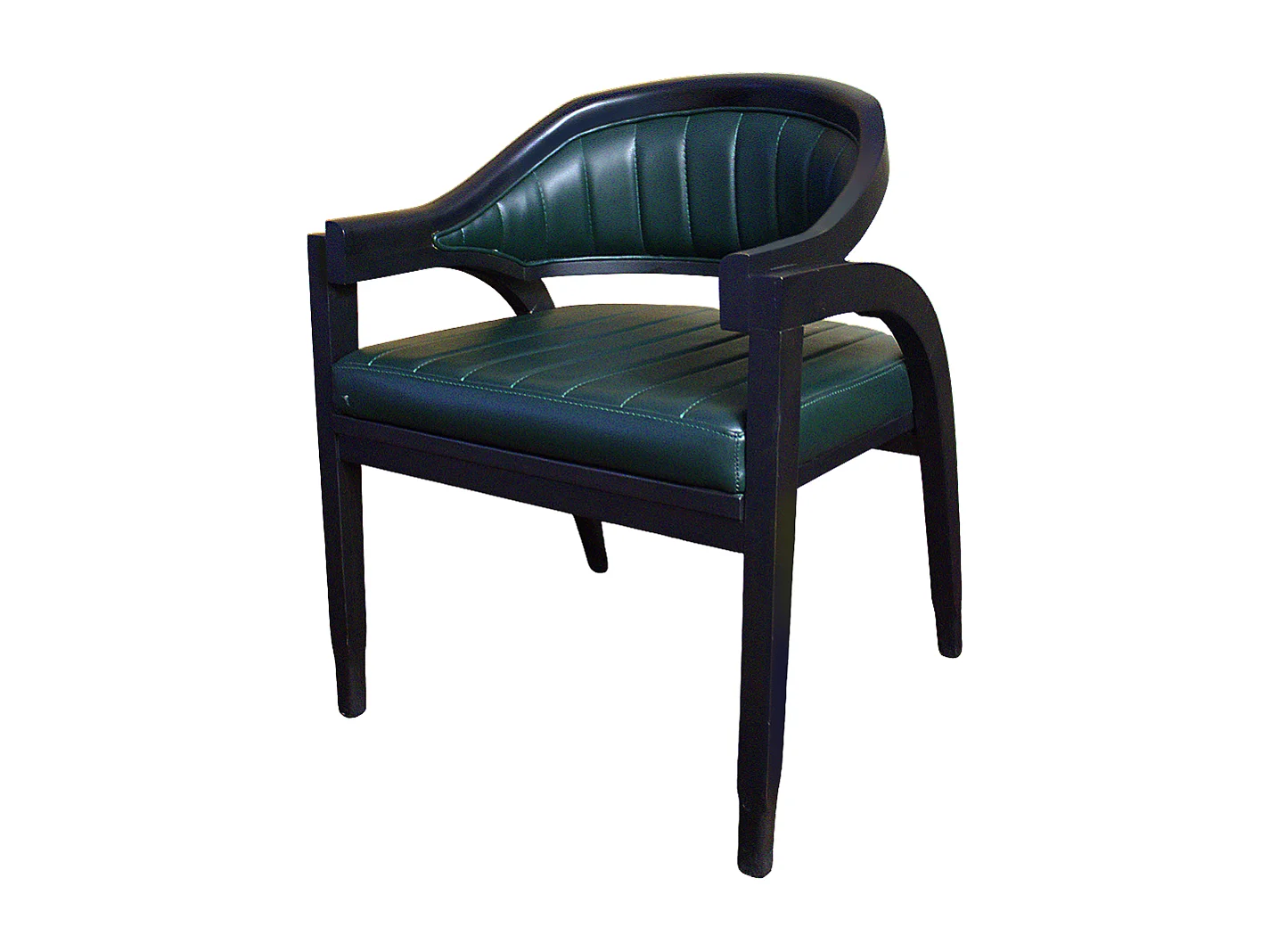 Sedia da interno artigianale in ecopelle verde con struttura in legno massello di faggio