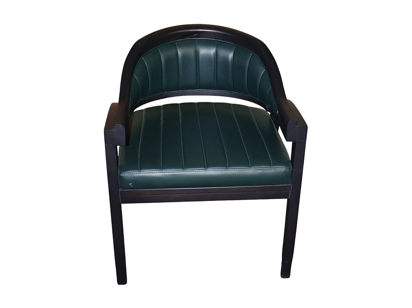 Sedia da interno artigianale in ecopelle verde con struttura in legno massello di faggio