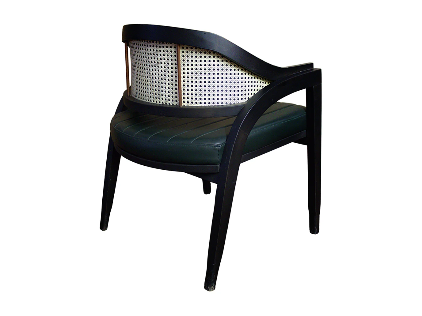 Sedia da interno artigianale in ecopelle verde con struttura in legno massello di faggio