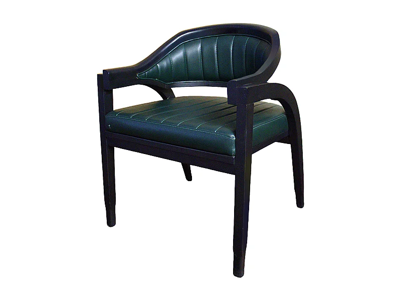 Sedia da interno artigianale in ecopelle verde con struttura in legno massello di faggio