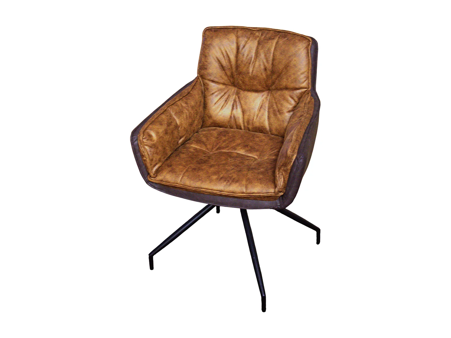 Poltroncina girevole ecopelle color cuoio struttura metallo