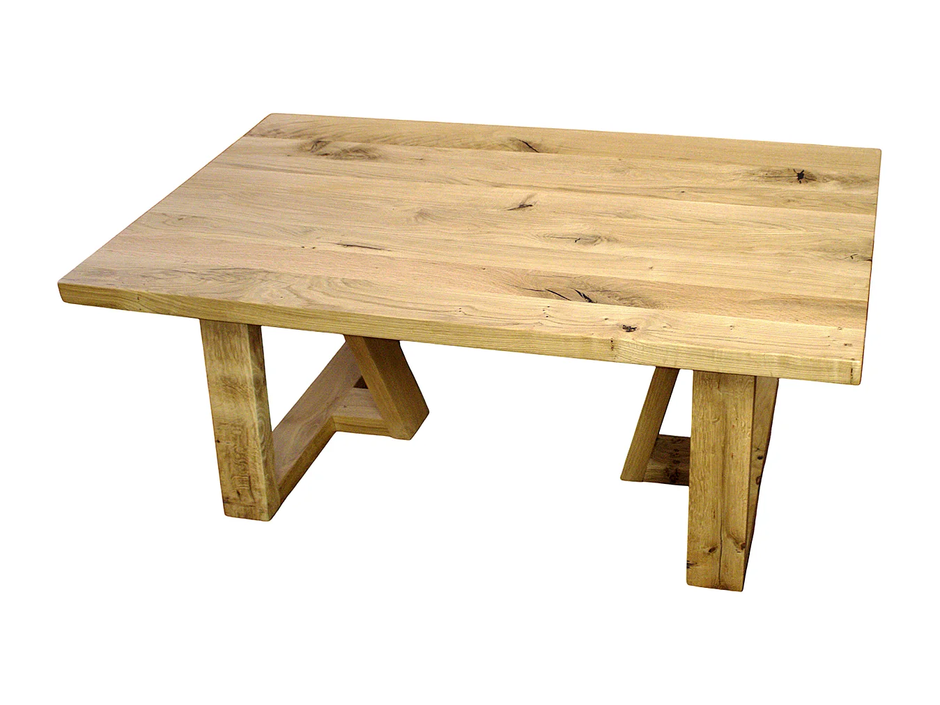 Tavolo club artigianale in legno massello di  rovere gambe abbinate modello  rientranza