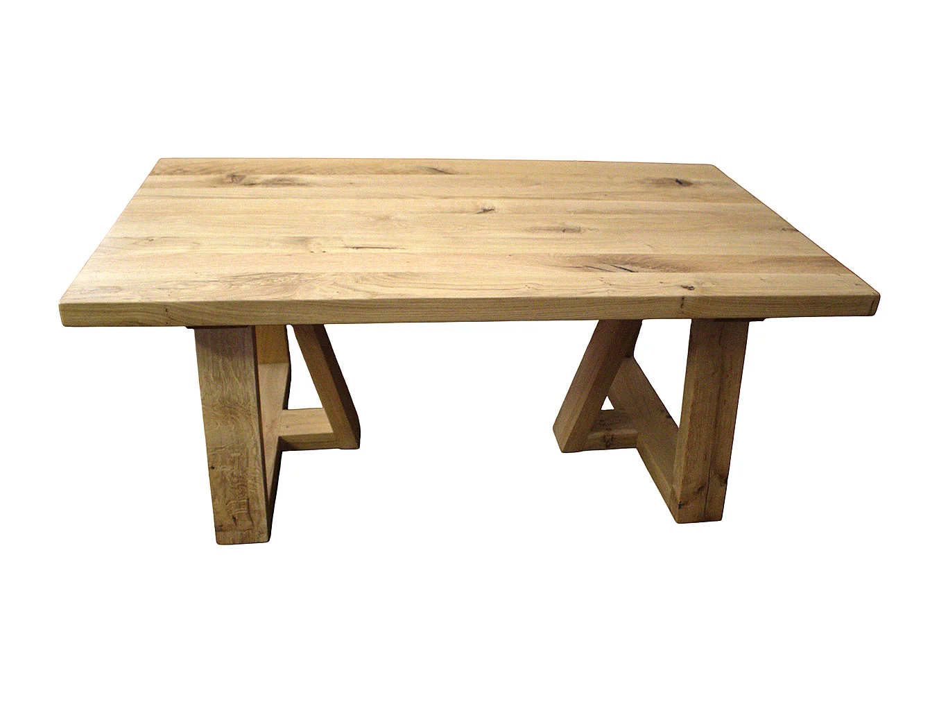 Tavolo club artigianale in legno massello di  rovere gambe abbinate modello  rientranza