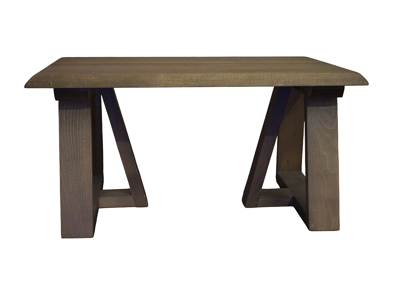 Tavolo club artigianale in legno massello di faggio marrone scuro con bordi inclinati
