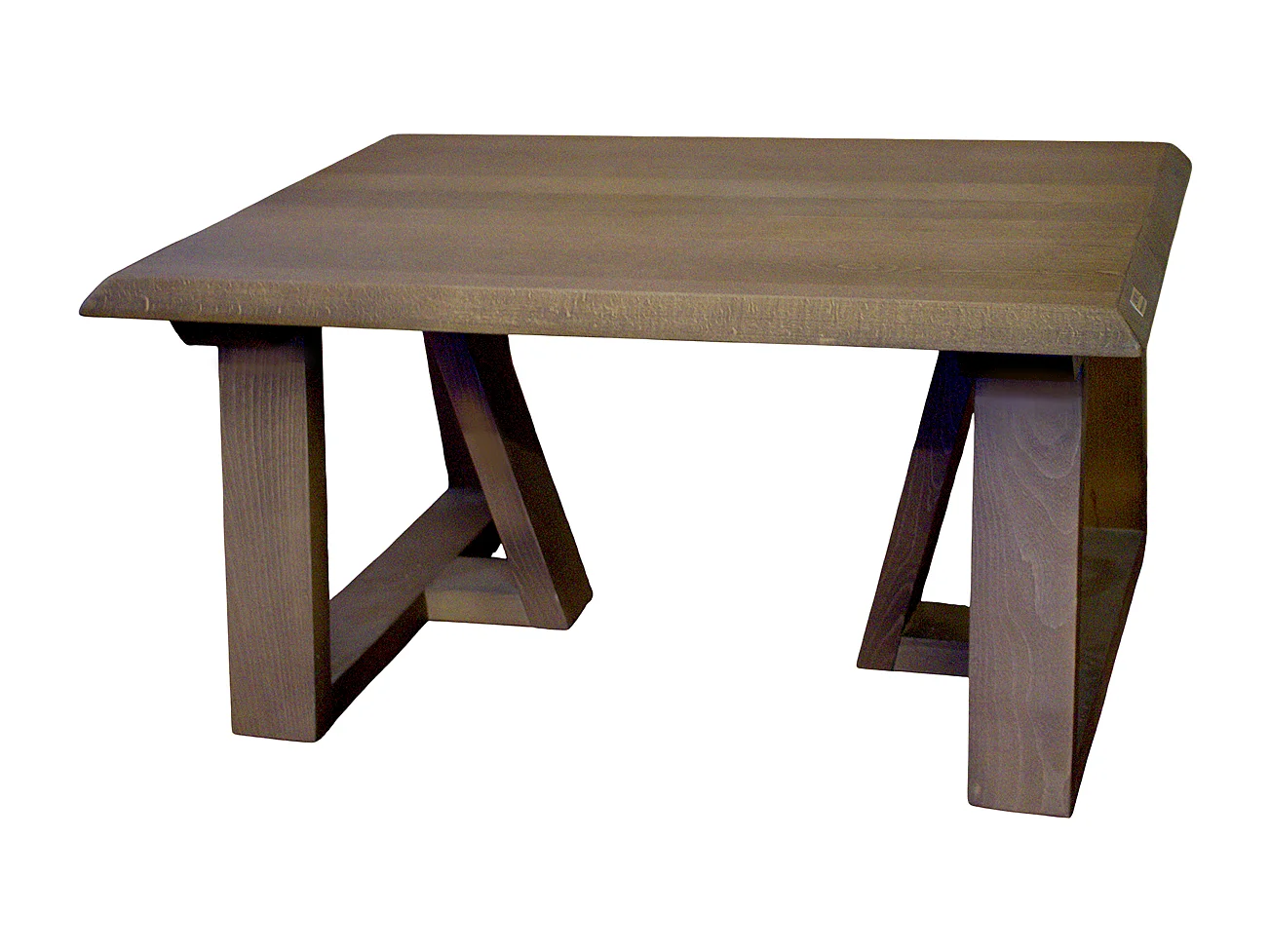 Tavolo club artigianale in legno massello di faggio marrone scuro con bordi inclinati