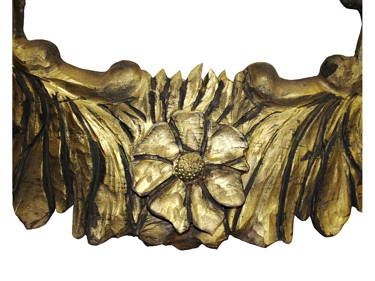 Specchio decorativo da parete artigianale intagliato in legno di faggio e verniaciato d' oro, forma diamante