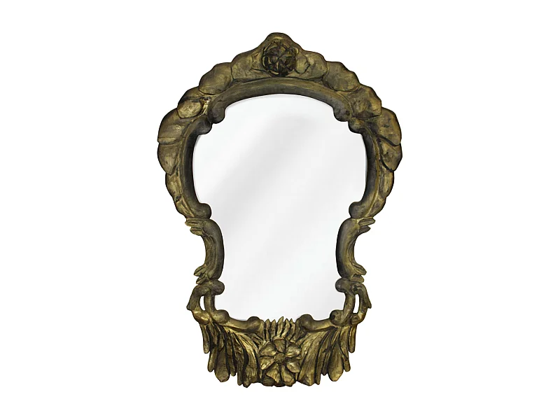Specchio decorativo da parete artigianale intagliato in legno di faggio e verniaciato d' oro, forma diamante