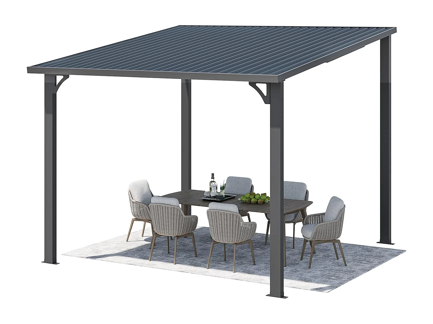YODOLLA 3x3m Wandmontierte Metall-Pergola, Verzinkter Stahl & Metallmarkise als Terrassendach, Schwarz