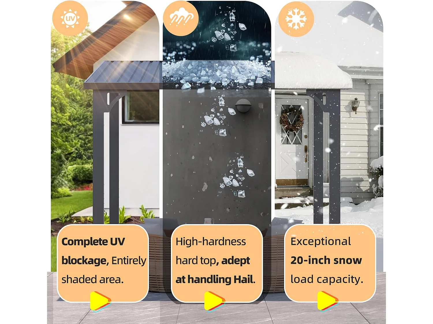 YODOLLA 3x3m Wandmontierte Metall-Pergola, Verzinkter Stahl & Metallmarkise als Terrassendach, Schwarz