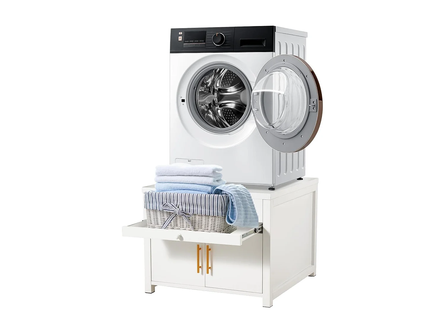 YODOLLA Waschmaschinen Untergestell mit Schubladen, Hochbelastbarer Unterschrank mit Ausziehregal & Stauraum, Weiß