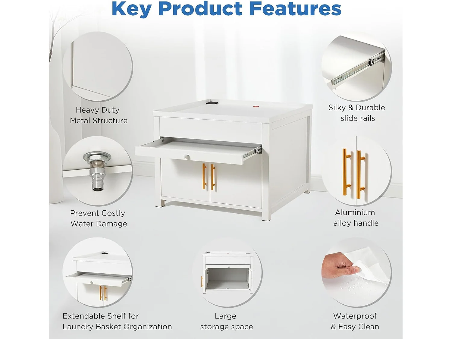 YODOLLA Waschmaschinen Untergestell mit Schubladen, Hochbelastbarer Unterschrank mit Ausziehregal & Stauraum, Weiß
