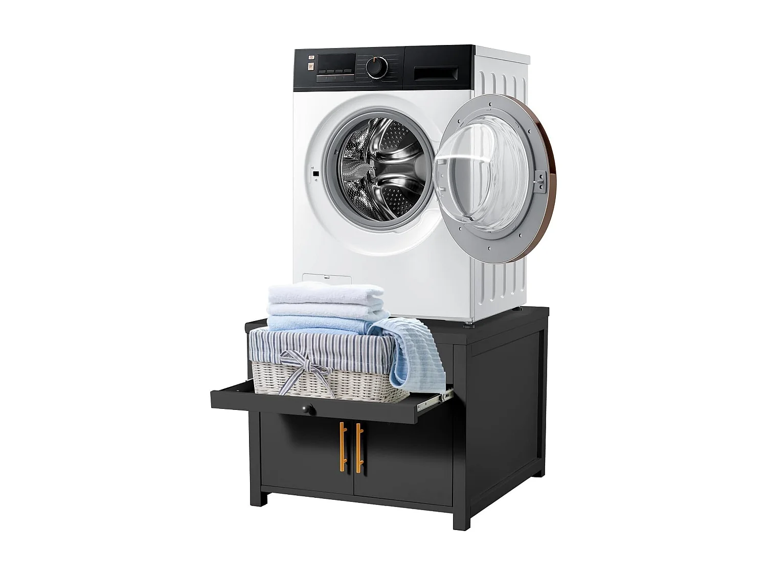 YODOLLA Waschmaschinen Untergestell mit Schubladen, Hochbelastbarer Unterschrank mit Ausziehregal & Stauraum, Schwarz