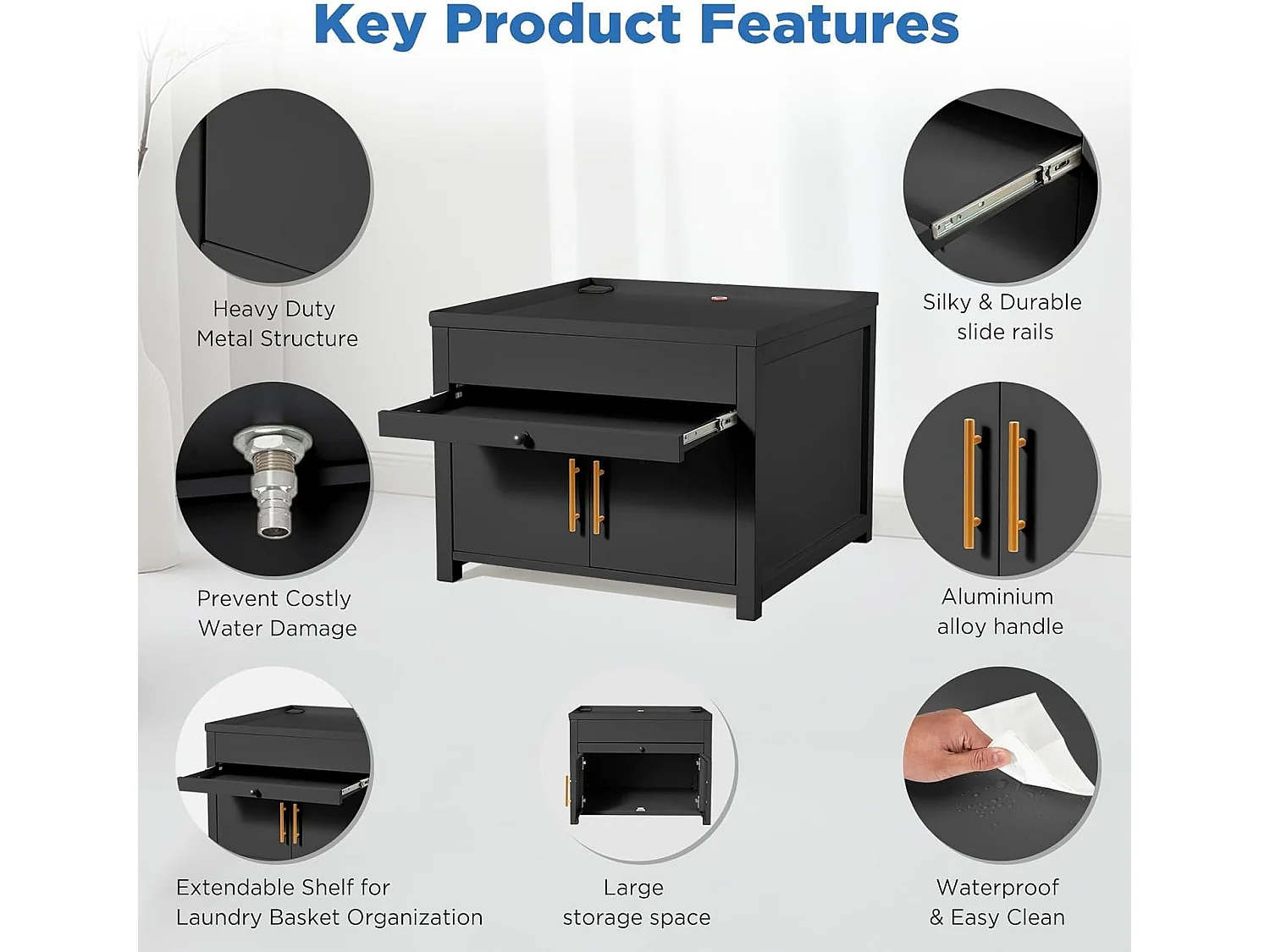 YODOLLA Waschmaschinen Untergestell mit Schubladen, Hochbelastbarer Unterschrank mit Ausziehregal & Stauraum, Schwarz