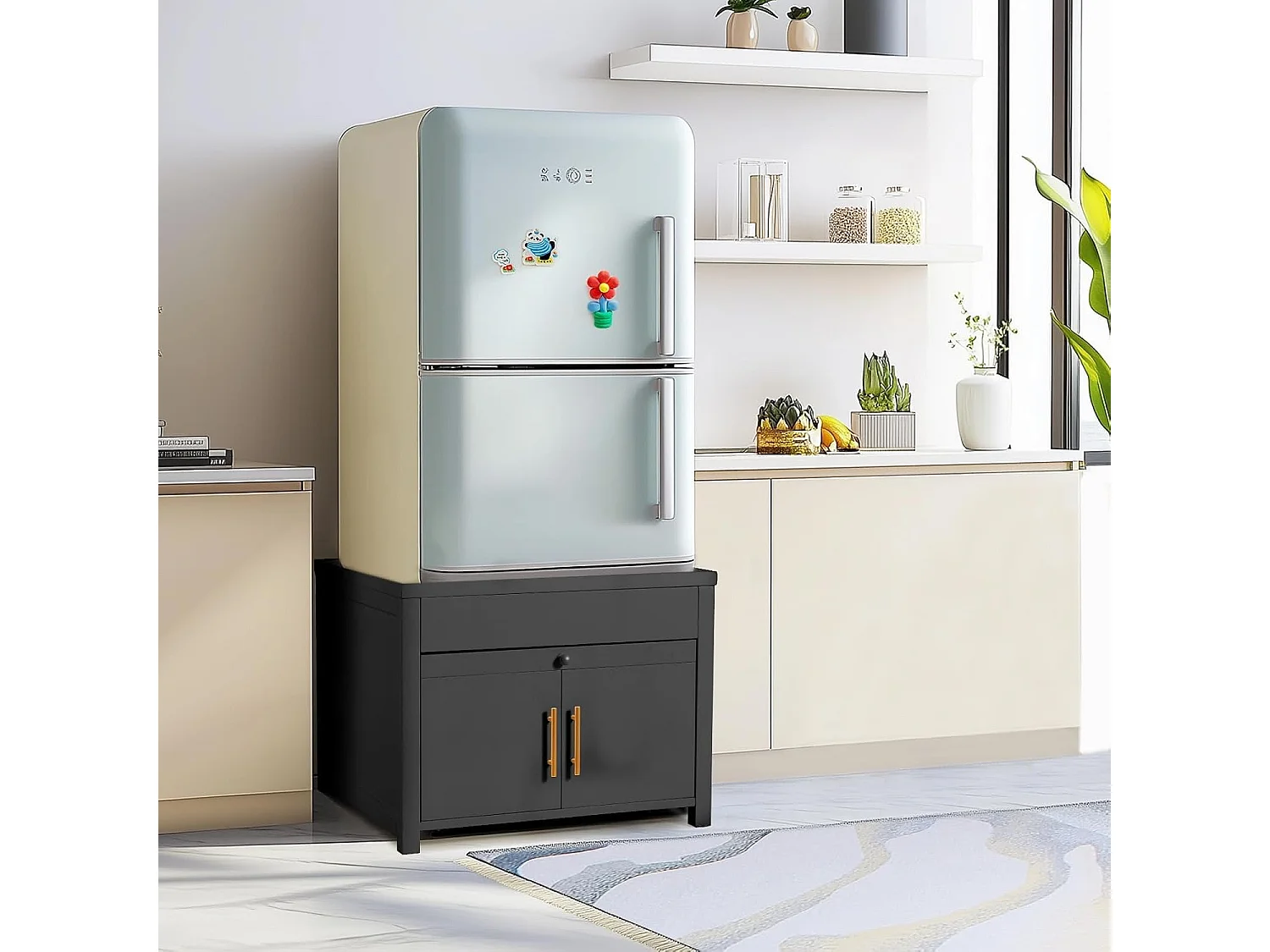 YODOLLA Waschmaschinen Untergestell mit Schubladen, Hochbelastbarer Unterschrank mit Ausziehregal & Stauraum, Schwarz