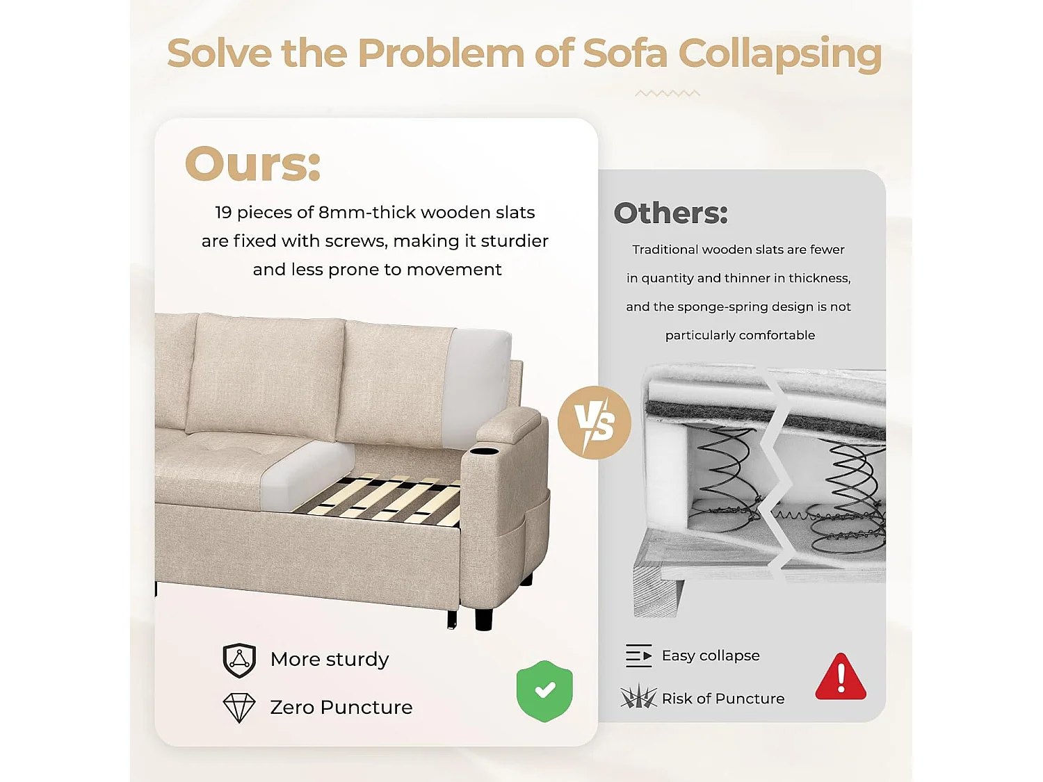 YODOLLA Schlafsofa 3-in-1, Umschaltbare Chaiselongue, Leder Schlafsofa mit Bettkasten, USB & Tassenhalter, Ausziehsofa für Wohnzimmer & Wohnung, Beige