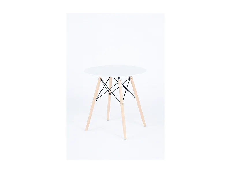 Table d'appoint table de salle à manger blanche avec pieds en bois naturel coloris Blanc - Diamètre 80 x Hauteur 75 cm