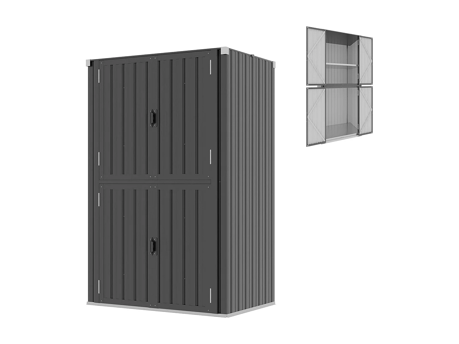 YODOLLA Abri de Jardin Métal 76x55x178cm, Armoire Extérieure à 3 Niveaux avec Étagères Réglables et Portes Verrouillables, Gris foncé