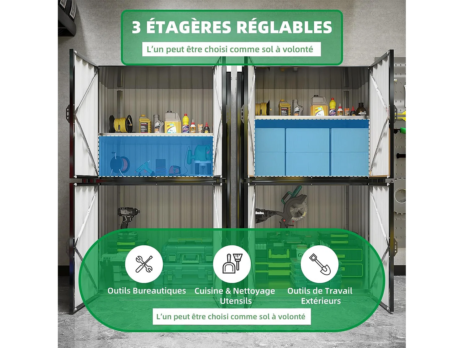 YODOLLA Abri de Jardin Métal 76x55x178cm, Armoire Extérieure à 3 Niveaux avec Étagères Réglables et Portes Verrouillables, Gris foncé