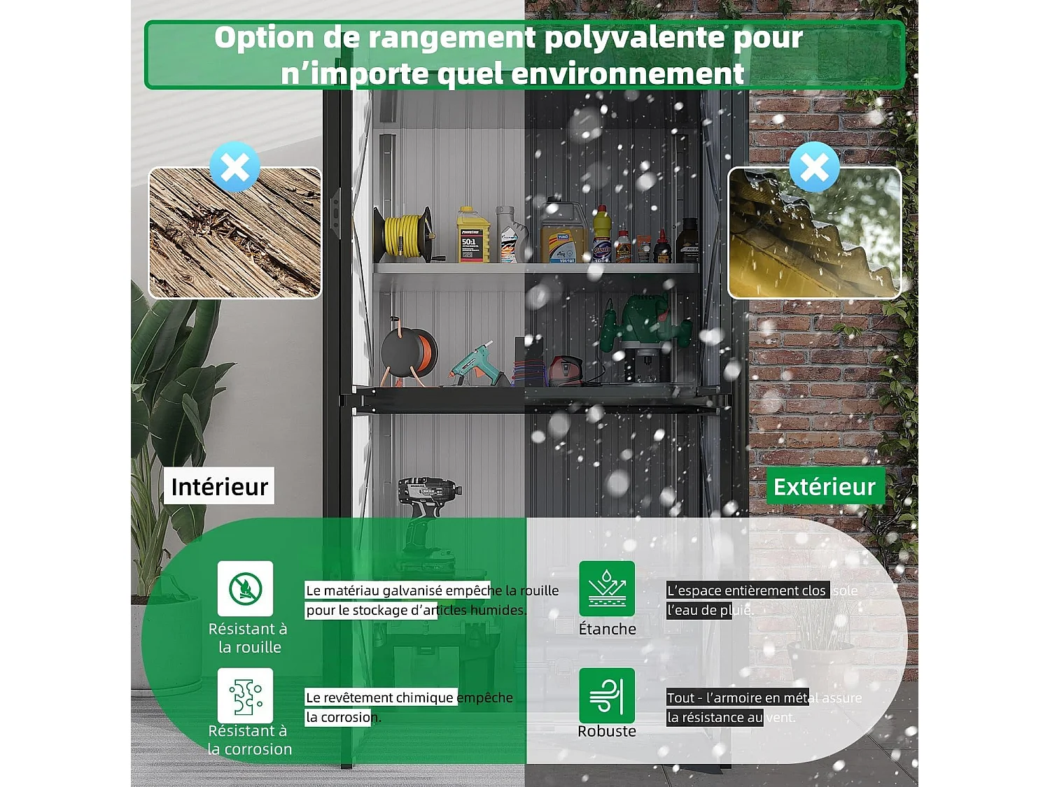 YODOLLA Abri de Jardin Métal 76x55x178cm, Armoire Extérieure à 3 Niveaux avec Étagères Réglables et Portes Verrouillables, Gris foncé