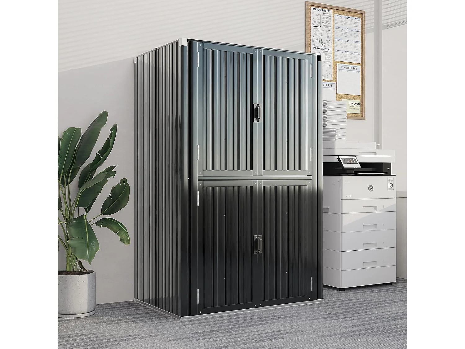 YODOLLA Abri de Jardin Métal 76x55x178cm, Armoire Extérieure à 3 Niveaux avec Étagères Réglables et Portes Verrouillables, Gris foncé