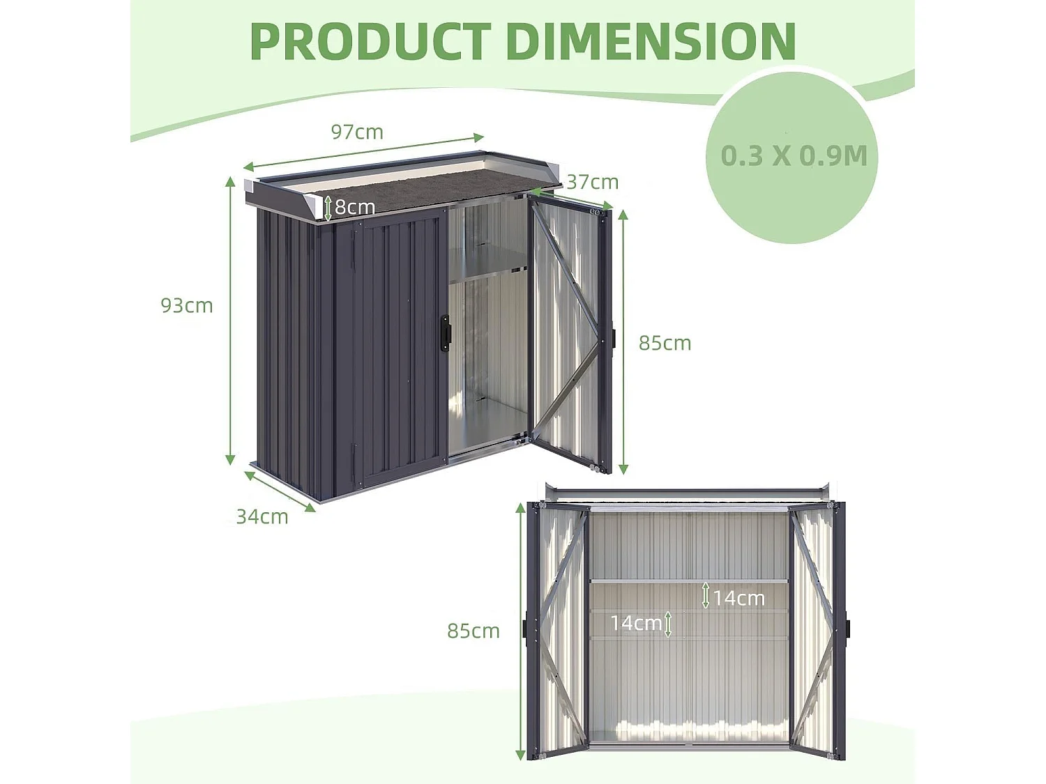 YODOLLA Gartenschrank mit Pflanztisch 97x34x93cm, Wasserdicht mit verstellbaren Regalen für den Außenbereich, Grau