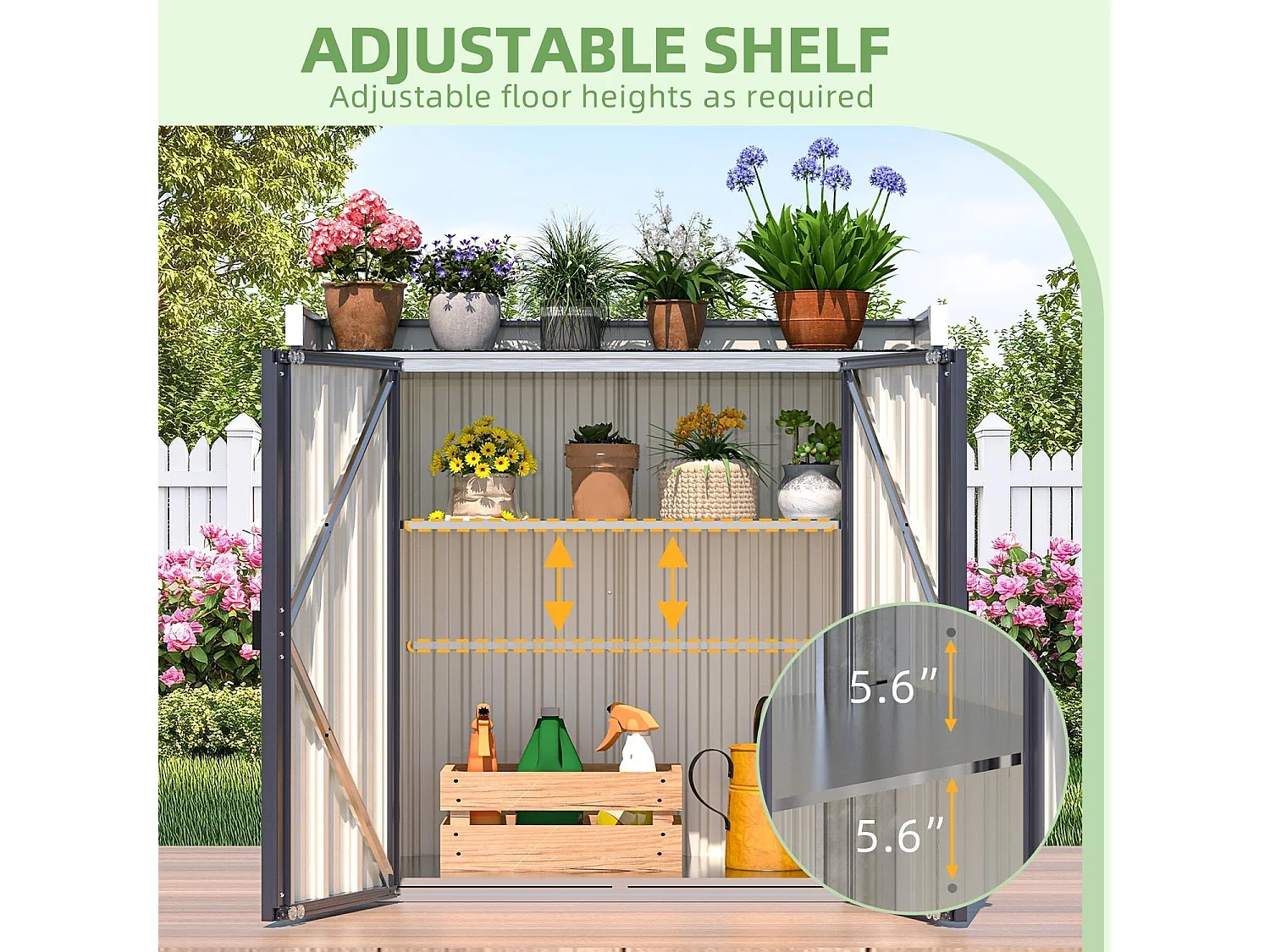 YODOLLA Gartenschrank mit Pflanztisch 97x34x93cm, Wasserdicht mit verstellbaren Regalen für den Außenbereich, Grau