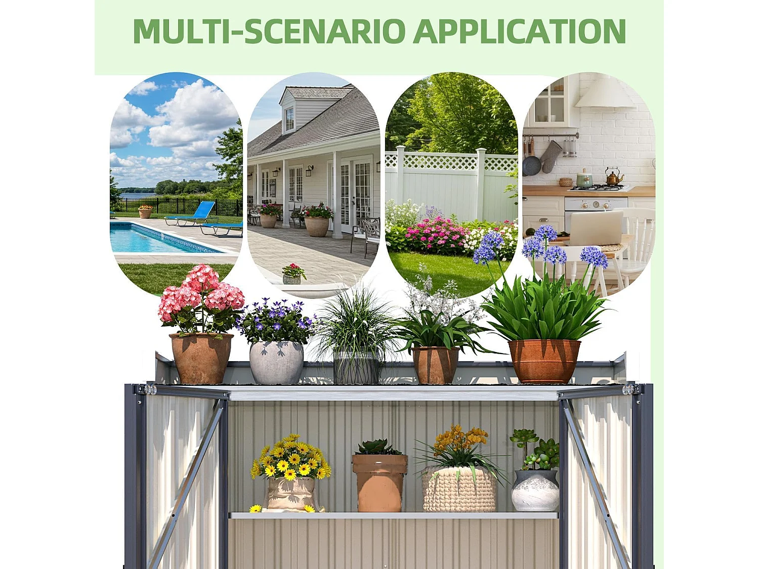 YODOLLA Gartenschrank mit Pflanztisch 97x34x93cm, Wasserdicht mit verstellbaren Regalen für den Außenbereich, Grau