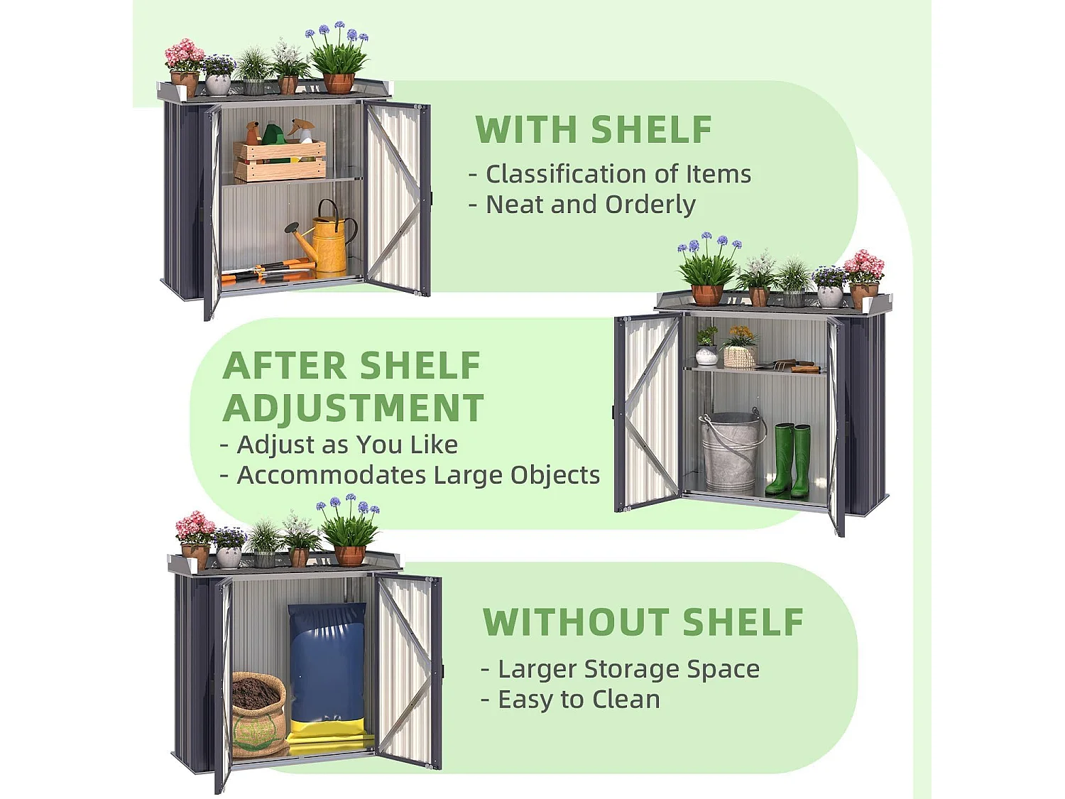 YODOLLA Gartenschrank mit Pflanztisch 97x34x93cm, Wasserdicht mit verstellbaren Regalen für den Außenbereich, Grau