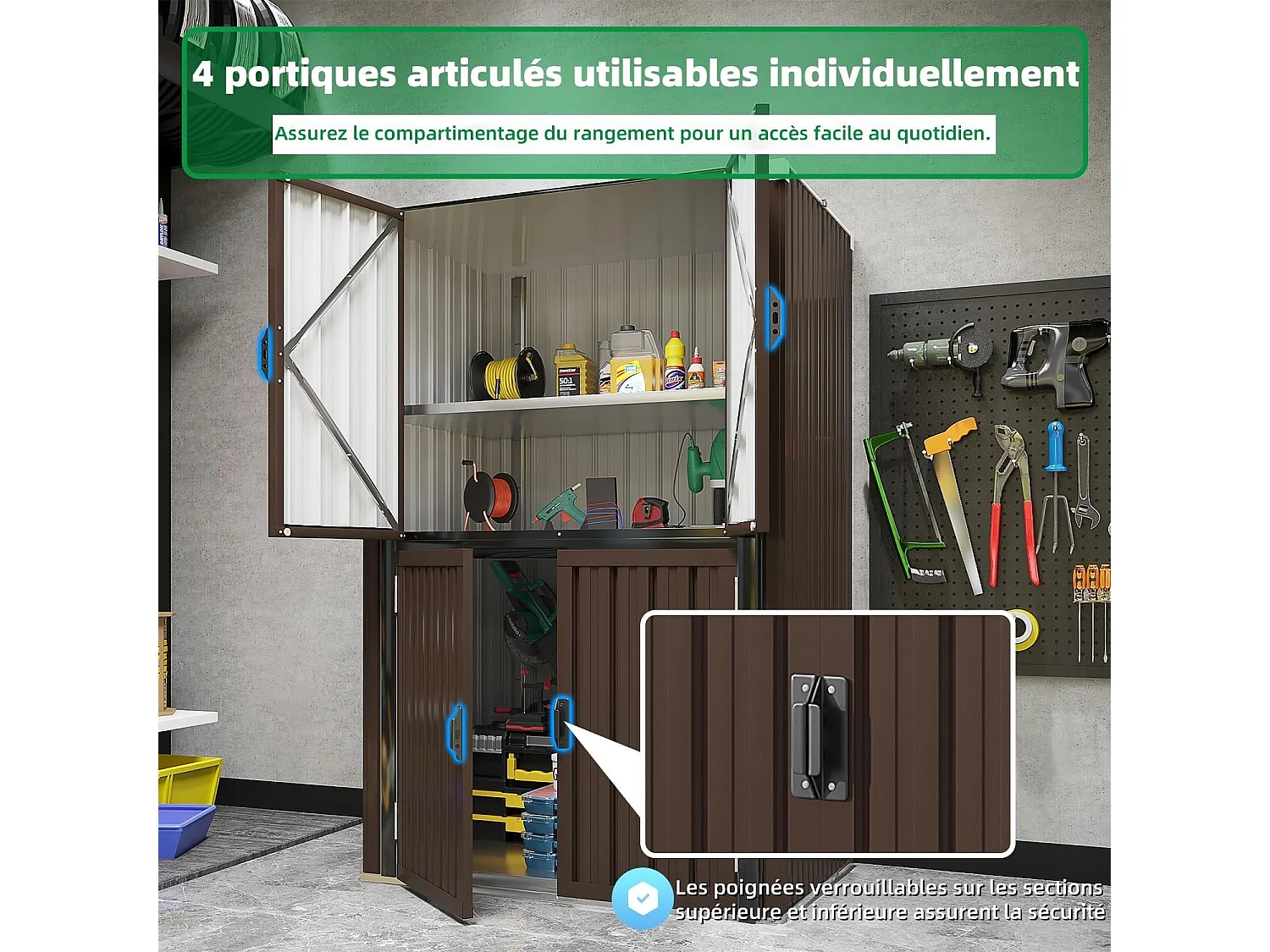 YODOLLA Abri de Jardin Métal 76x55x178cm, Armoire Extérieure à 3 Niveaux avec Étagères Réglables et Portes Verrouillables, Brun